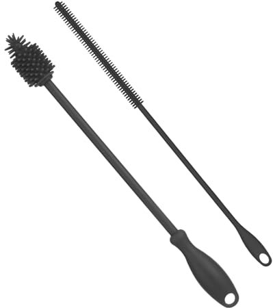 Straw Cleaner and Bottle Brush, Reusable Straw Brush Silicone Water Bottle Brushes Baby Bottle Cleaner Extra Long Straw Cleaning Brush for Glass Straw Clean (Dark Gray)