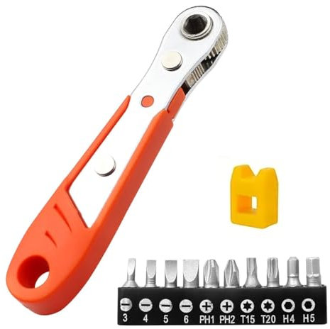 EIH1 Destornillador de Carraca 110mm Mini Llave de Carraca 6.35mm 1/4» Llave de Carraca Magnética Doble Destornillador Magnético con 10 Piezas Destornillador