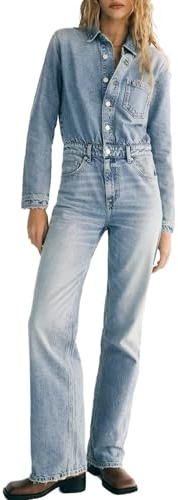 xxxiticat Dam jeansoverall långa ärmar jumpsuit skinny fit denimoverall lekdräkt jeans byxdräkt sparkbyxor, blå, XS