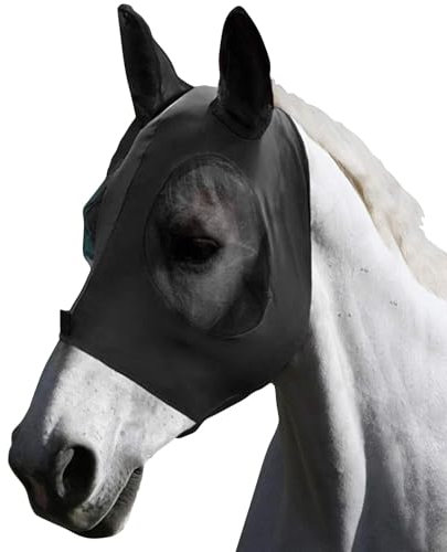 QKEPCY Fliegenmaske Pferd UV Schutz Super Comfort Stretchy Horse Fly Mask mit Large Eye Space Elastisch Pferdefliegenmaske mit Ohrenschutz Pferde Atmungsaktiv Hautfreundlich（Schwarz）