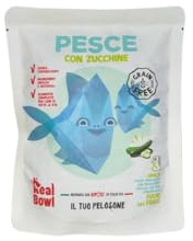 RealBowl Umido Cane gusto Pesce e Zucchine, alimento completo per cani adulti di tutte le taglie, barf, alimento cucinato naturalmente | 6 bustine da 150 grammi l’una.