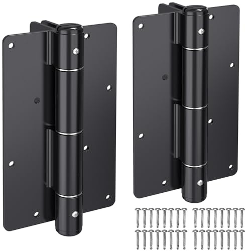 Insaga 5-3/4 Self-Closing Gate Hinges Heavy Duty 2-Pack - Black Steel Spring Hinges for Wood Fence, Vinyl Gates, Pool & Garden | Weatherproof Electrophoretic Finish