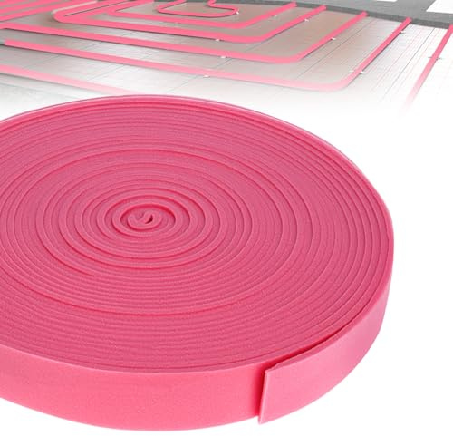 QWORK Randdämmstreifen självhäftande – 50 mm x 5 mm x 20 m – polyesterskumgummi för golvvärme, termisk och akustisk isolering