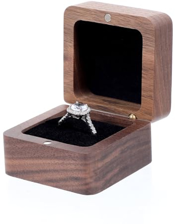 Tweruna Wood Ring Boxes for Jewellery, Engagement Ring Box, Small Vintage Wood Jewellery Storage Boxes for Wedding Day, Engagement Gift, Proposal, Ceremony, Valentine's Day Gift