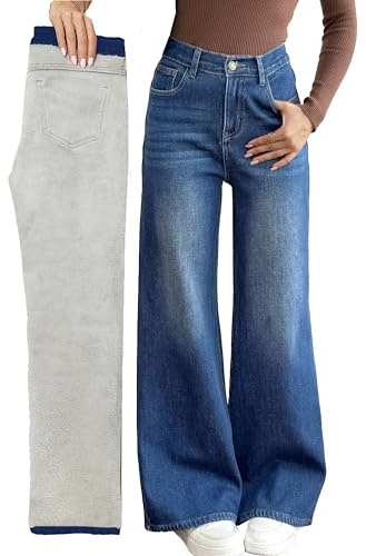 Fakanhui Y2K Boyfriend Jean ample en flanelle avec doublure polaire pour femme, leger, Taille XL