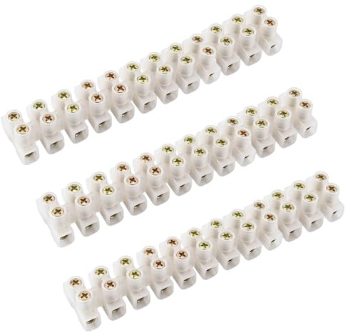 RARITYLL12-Way Terminal Block Strip, 3-Pack 3A/5A/10A White Electrical Connector Blocks with Brass Inserts for Secure Wiring, Easy-Cut Chocolate Chock Blocks for Home DIY Electrical Projects