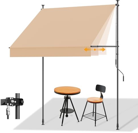 HOMEDEMO Tenda da Sole a Morsetto con manovella regolabile, tende per esterno senza foratura, Altezza e Bracci Regolabile, Impermeabile e Anti-UV, per Balcone e Terrazzo, 150cm x (120-150) cm Cachi