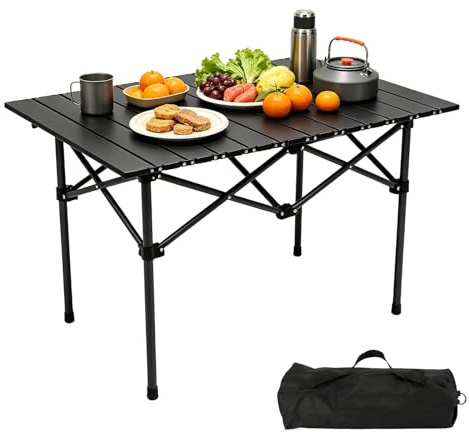 CEWROM Tavolo da campeggio pieghevole multifunzione, 95 x 56 x 50 cm, portatile, in acciaio al carbonio, con custodia, per picnic, cucina, giardino, escursionismo, viaggi, colore nero