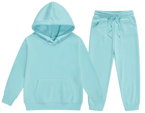 Joggingdräkt för barn, pojkar, storlek 134/140 – huvtröja jacka pojkar 134 bomull sweatshirt byxor med huva snöre pullover justerbar midja raka sportbyxor tvådelad outfit vinter övergångsjacka