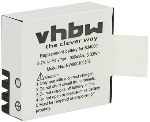 vhbw Li-Ion batería 900mAh (3.7V) para videocámara GitUP Git1 | Git2, Kebo SJ6000 y GIT-LB101.