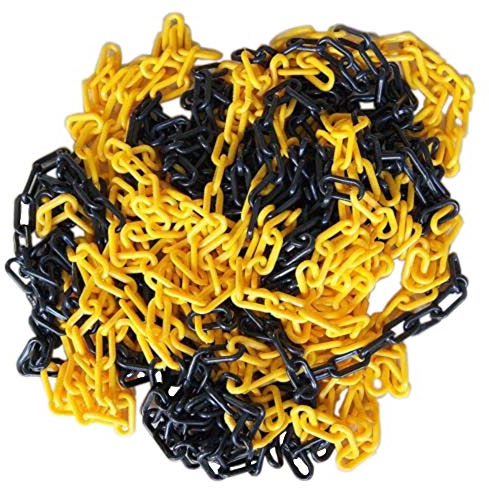 KATSU Barrera de Cadena de Plástico 25 Metros, 8 mm x 25m Alta Visibilidad Negra y Amarillo para Advertencia Seguridad Espacio de Estacionamiento, Control de Multitudes, Tráfico 990941