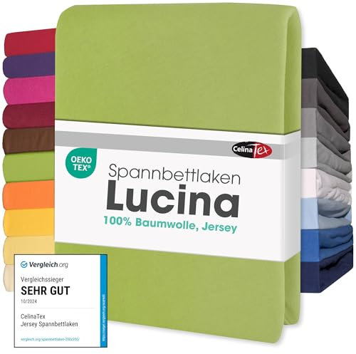 CelinaTex Jersey Spannbettlaken Lucina 200x200-200x220cm grün 100% Baumwolle gekämmt bis 26cm Matratzenhöhe Spannbettbezug, Leintuch, Bettlaken, elastisch, Strech, Oeko-Tex