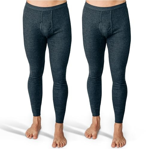 SES Långa kalsonger herr finribbad 2-pack S – 4XL med gylf och mjukt midjeband av bomull/bekväma underbyxor män lång/män kalsonger långt ben, Ljunggrå, XL
