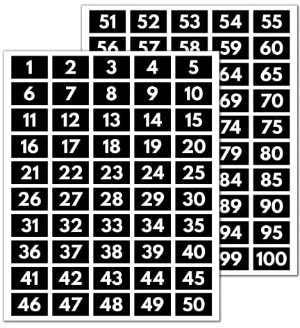 5 Set - Numeri Adesivi 1-100, Vinile Impermeabile - Bianco, 40 x 25 mm