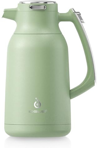 IDEUS Thermoskanne 2l, Edelstahl Doppelwandige Kaffeekanne Vakuumisolierung Isolierkanne Warmhaltekanne Teekanne für Kaffee, BPA-frei, Avocado green