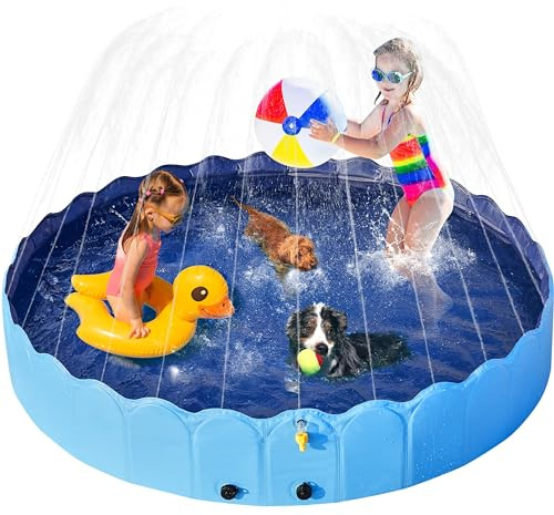 Yaheetech Piscine pour Chien - 160 cm - avec arroseur - 0,6 cm d'épaisseur - Pliable - Antidérapante - Jouet Aquatique pour l'été - Jardin extérieur - Bleu