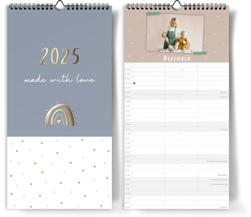 Familienplaner 2025 zum Selbstgestalten mit 3 Spalten I [Blattgold] I DIY Fotokalender 20 x 32cm zum selber gestalten I Bastelkalender I 3 Spalten - Perfekt für kreative Familienplanung