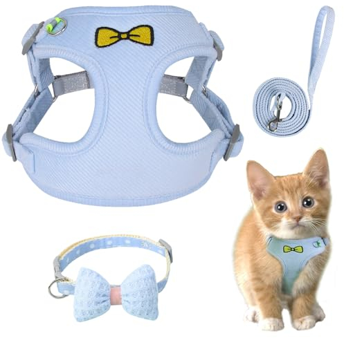 JSTHHTT Verstellbares Katzengeschirr Ausbruchsicher, Katzengeschirr mit Leine, Softgeschirr, Outdoor Training Gehen für Katzen, kleine Hunde und Kaninchen