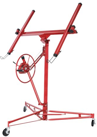 CCLIFE Leve Plaque Placo Pliable pour Plaques de Plâtre Lève-panneaux XXL Charge 68kg Hauteur 140-350 cm 3 Roues avec Freins de Stationnement Rouge