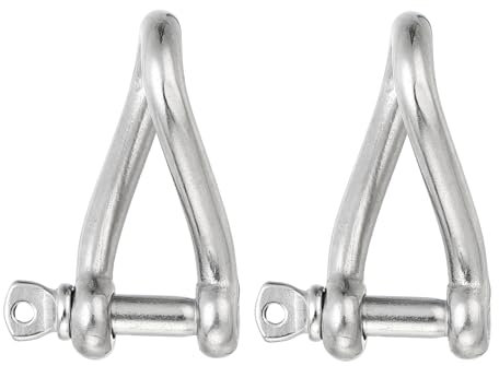 PATIKIL 316 Stainless Steel Twist Shackle 1/4 6mm, 2 Pack 386 Lbs Load Screw Pin Shackles for Traction Steel Wire Ropes Marine Handling Accessories