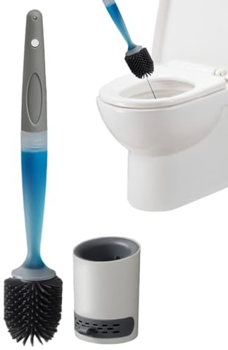 Cepillo limpiador de inodoro – Cepillo limpiador de inodoro de 16.9 x 4.13 pulgadas | Limpieza profunda con dispensador de líquido recargable | Depurador de suelo y montado en la pared para hoteles