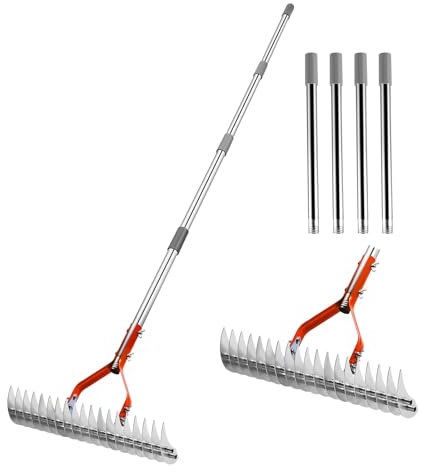 Adjustable Lawn Thatching Rake, Heavy Duty Steel, Multi-Purpose Yard Tool for Dethatching, Dead Grass Removal & Soil Aeration(160cm )
