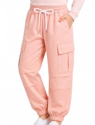 JiAmy Pantalon cargo pour filles, taille élastique, pantalon de parachute décontracté, multi-poches, pantalon de jogging Y2k pour enfants de 5 à 14 ans