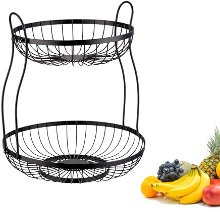 Westmark Présentoir Doppio à 2 niveaux – Panier décoratif en fil pour gâteaux et fruits. Idéal pour cuisine, buffet et table. Rangement pratique – Noir, 32,5 x 34,5 cm.