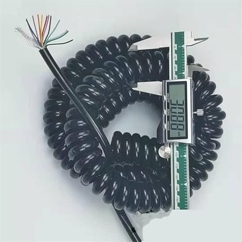 PULaif Cable retráctil con Muelle, Cable telescópico en Espiral de 10 núcleos, 26 AWG, elástico, de 1 a 15 Metros, con blindaje Negro(Stretch 1 Meter)