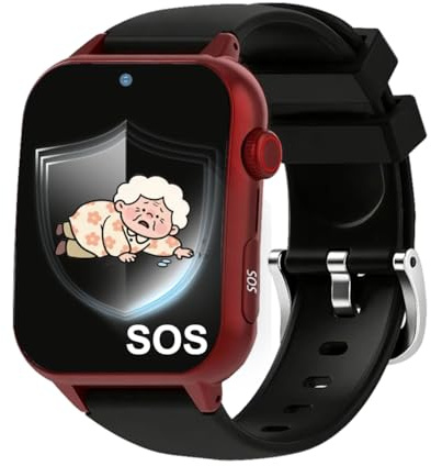 Axrrl Reloj Inteligente para Ancianos con Alzheimer O Autismo Smartwatch con Detección Caídas Llamada SOS Y Alarma De Caídas Dispositivo Alerta para Personas Mayores,Rojo,1.9 * 1.6 Inch