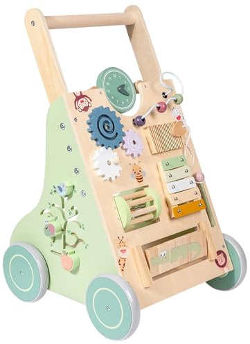 Kid Wooden Walker, Push Toy for Early Walking with Smooth Quiet Wheels, Wooden Indoor Learning Walker for Boys Girls Classroom Home Play Development