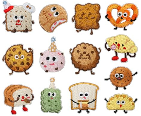 Dermalyx 13 Pezzi Toppe Ricamate da Stiro, Patch Decorativi per Abbigliamento, Kawaii Dolce Dessert Toast Biscotto, Immagini da Ferro per Fai da Te, Vestiti, Jeans, Zaini