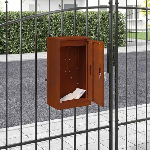 LoogCape Rostig brevlåda av väderbeständigt stål 30 x 20 x 55 cm med förvaringsutrymme, låsbar för utomhusbruk, modern design, väderbeständigt material, skydd mot regn och stöld