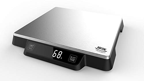 ABCON Multipurpose Digital 15kg 34lb Large Kitchen Postal Weighing Scales Slim Cooking Baking Food Ingredients Liquids Weigh & Add in Same Bowl Shipping Letters Postage Parcel Stainless Steel Platform