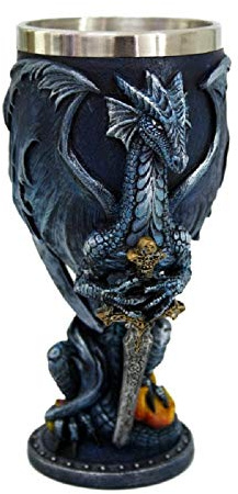 Blue Winged Dragon with sword Collectible Figurine Goblet