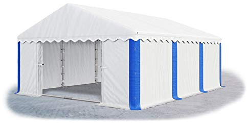 Das Company Lagerzelt 4x6m wasserdicht weiß-blau mit Bodenrahmen und Dachverstärkung 240g/m² PE Plane hochwertig Garagenzelt Summer Plus MPE