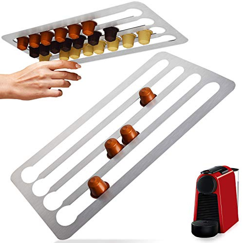 IMPRESA Coffee Capsule Holder Under Cabinets - Compatible with Nespresso Original Line, Holds 44 Capsules - 16 x 8.6 In Grey Stainless Steel - Wall Mount Espresso Pod Holder & Coffee Pod Storage