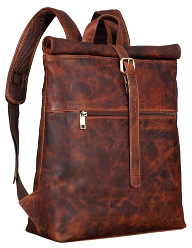 STILORD 'Lance' Fahrradrucksack Leder Roll-Top Rucksack großer Daypack ideal als XL Messenger Backpack Vintage Kurierrucksack für DIN A4 Ordner, Farbe:prestige - braun