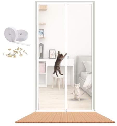 Porte à Moustiquaire pour Chat 110x220cm, Double Fermeture Éclair Anti-Fuite Maillage Renforcé pour Garder les Chats à l'Intérieur, Résistant aux Griffes et Respirant pour Air Frais