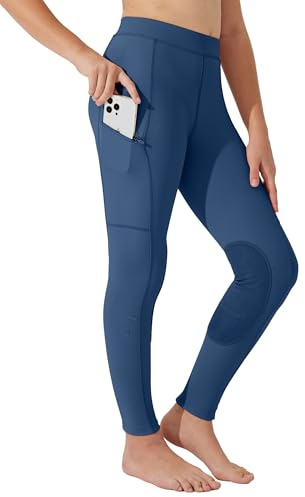Willit Girls Horse Riding Pants Tights Kids Equestrian Breeches Knee-Patch Youth Schooling Tights Zipper Pockets Deep Blue M