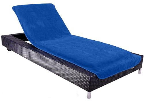 Rainleaf Housse de protection pour chaise longue, jardin, plage, chaise longue, chaise de jardin, plage, camping, (housse uniquement), housse de serviette 100% coton bio 72,5 x 200 cm (Bleu)