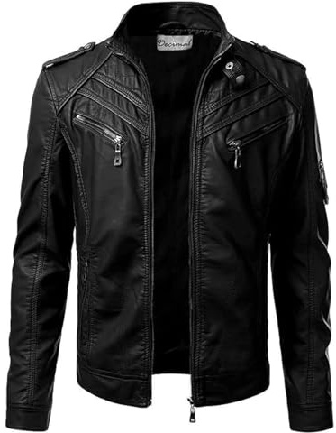 DECIMAL Men's Black Genuine Lambskin Leather Biker Jacket VINTAGE REAL MOTORCYCLE JACKETS FOR MEN (X-LARGE)