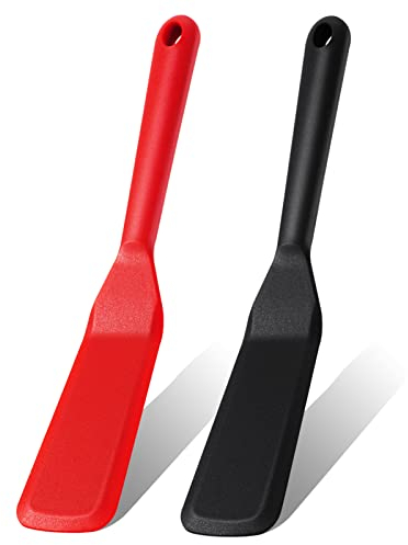 2 Pack Silicone Thin Omelet Turner, Heat Resistant Crepe Spatula for Nonstick Cookware, Pancake Spatula for Egg Cake Pizza Steak Omelet Crepes (Red,Black)