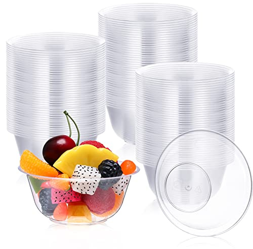 Thenshop 250 Pcs Clear Dessert Bowls Bulk 9 oz Disposable Hard Plastic Round Party Serving Bowls for Salad Soup Ice Cream Snack Appetizer Catering Birthday Wedding Picnic Home Event Supplies