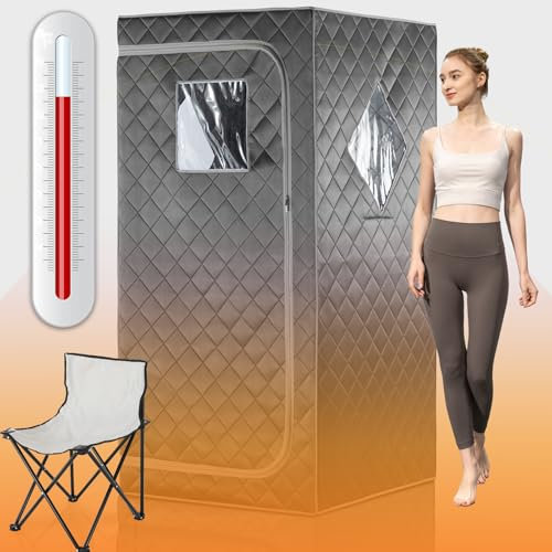 iDOTODO Sauna infrarroja Personal portátil de tamaño Completo para el hogar, Tienda de campaña de SPA con Control Remoto, Almohadilla calefactora, Silla Reforzada Plegable (Gris, 33.8 x 33.8 x 66.5