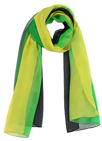 sourcing map Long Chiffon Poids léger Pente Couleur Écharpe Femmes Jaune Vert Noir Taille unique