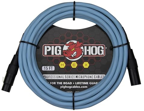 Pig Hog PHMH15DB Hex Series Mic Cable, Daphne Blue 15ft