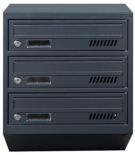 Cassette postali con fissaggio a parete EURO GDS 3 RAL 7016 cassetta postale condominiale Depot 3 con 3 alloggi, cassetta delle lettere