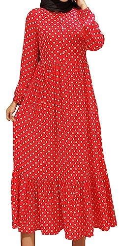 KBOPLEMQ Muslim Dress Women's Prayer Dress for Muslim Women Muslim Dresses Long Women's Long Sleeve Flowy Elegant Summer Dress Plain Muslim Clothing Robe Abaya, red, S