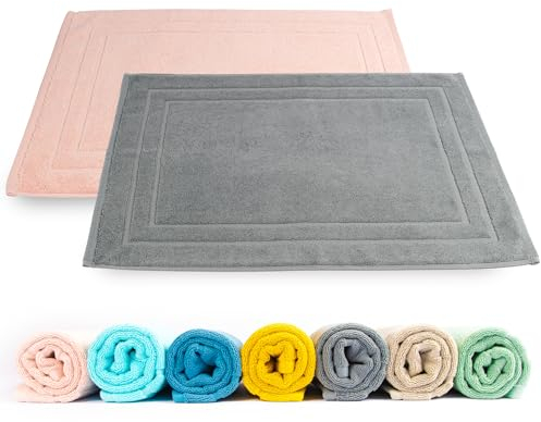 Rinsl Badematte Doppelpack | Badvorleger 100% Baumwolle Frottee | 2-TLG. Set Duschvorleger Set Schnelltrocknend Absorbierend Waschbar (rosa - grau, 50 x 70 cm 2er Pack)
